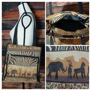 Bovano USA Purse Shoulder Bag Safari Animal Tapestry Canvas Double Strap Boho